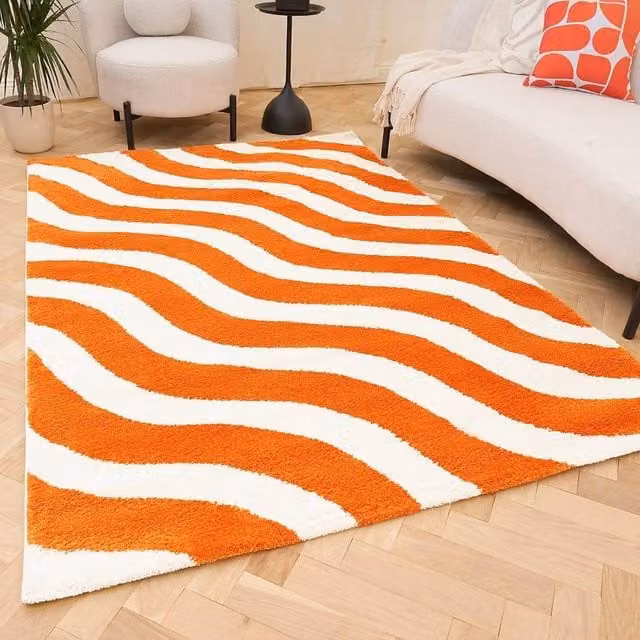 THE RUGS Joli Wavy Soft and Dense Pile Orange Living Room and Bedroom Rug, W: 160 cm, D: 230 cm