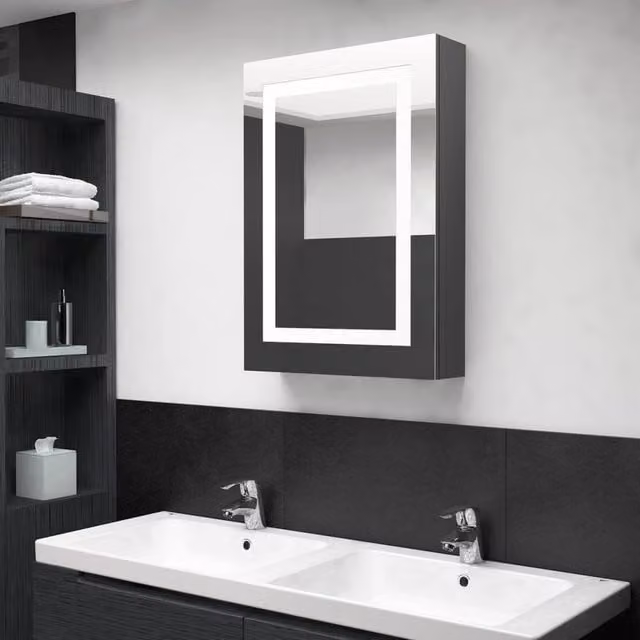 Berkfield Home LED Bathroom Mirror Cabinet in Grey, W/D/H: 50 x 13 x 70 cm – 1