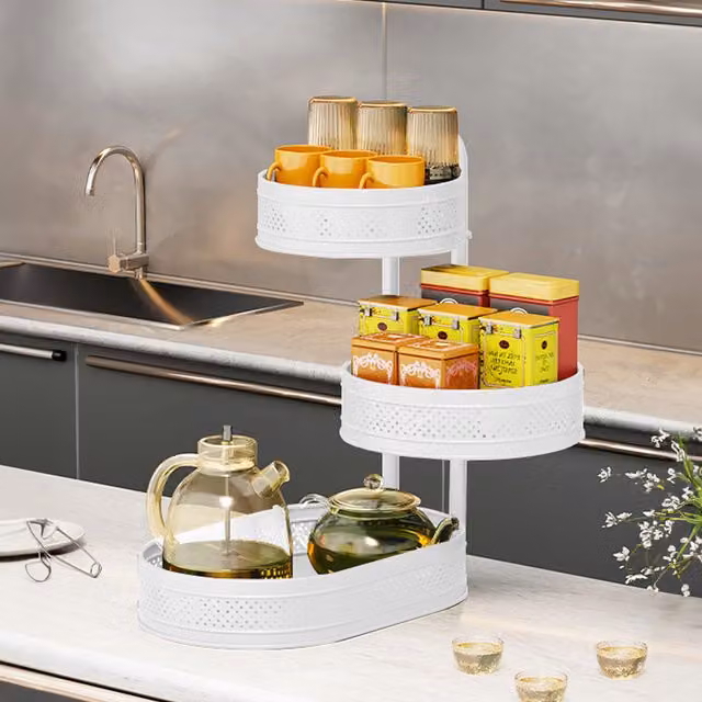 Livingandhome Rotating Kitchen Spice Rack Desktop Storage Shelf, White