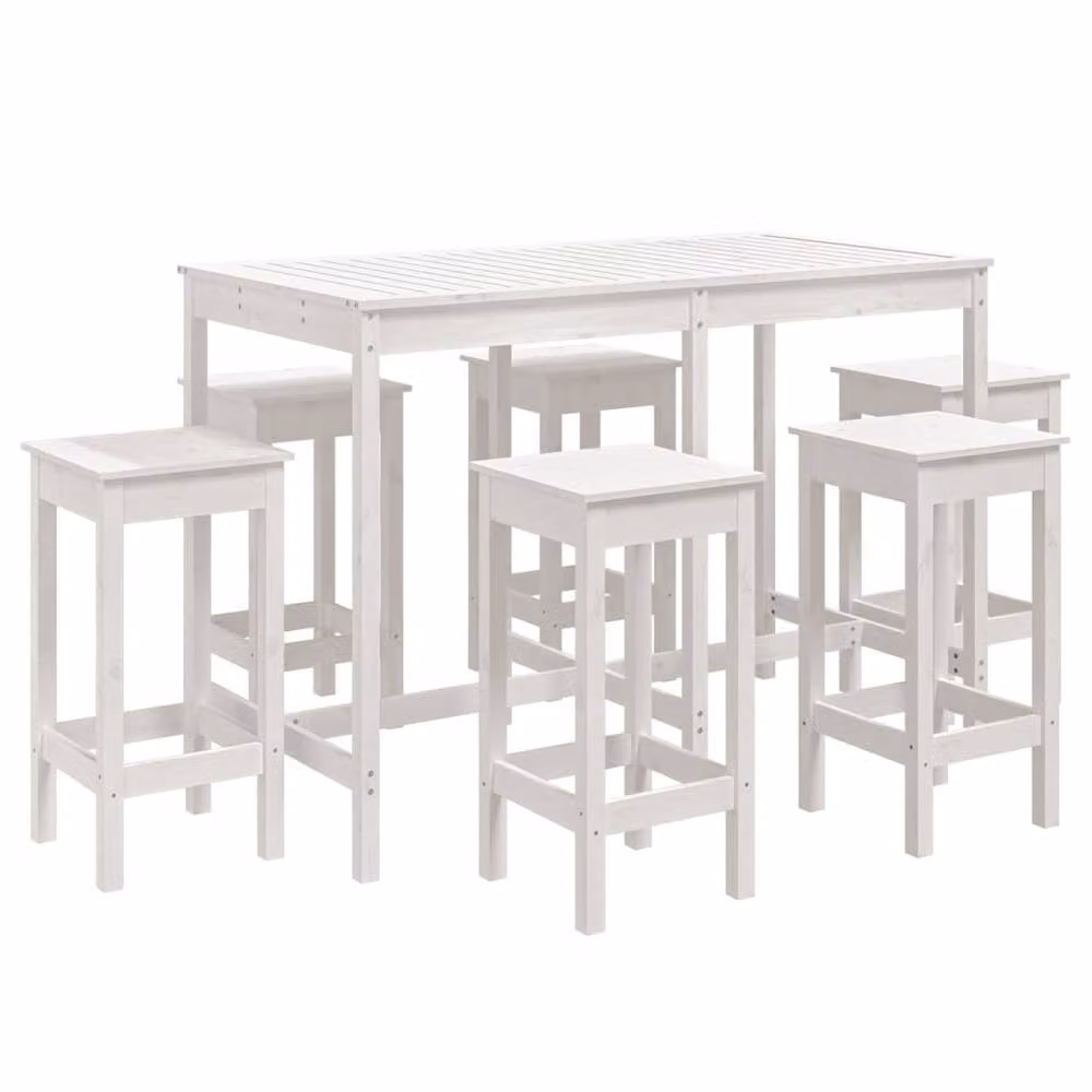 Berkfield Home Beautiful 7 Piece White Solid Wood Pine Garden Bar Set W/D/H: 110.0 x 159.5 x 82.5 cm – 3