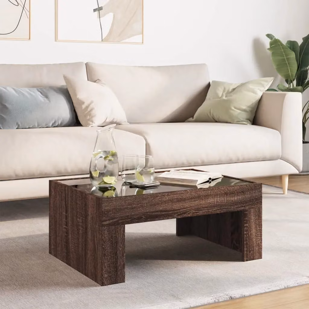 Berkfield Home Infinity LED Coffee Table in Brown Oak, W: 70 cm, D: 50 cm, H: 30 cm – 4