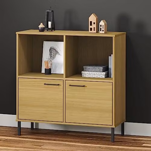 vidaXL OSLO Industrial Bookcase in Brown Solid Pine Wood with Metal Legs W/D/H: 90 x 35 x 90.5 cm – 2