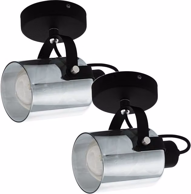 Loops 2 Pack Modern Wall Lights with Black Chrome Metal and Transparent Glass Shades, E27 – 1