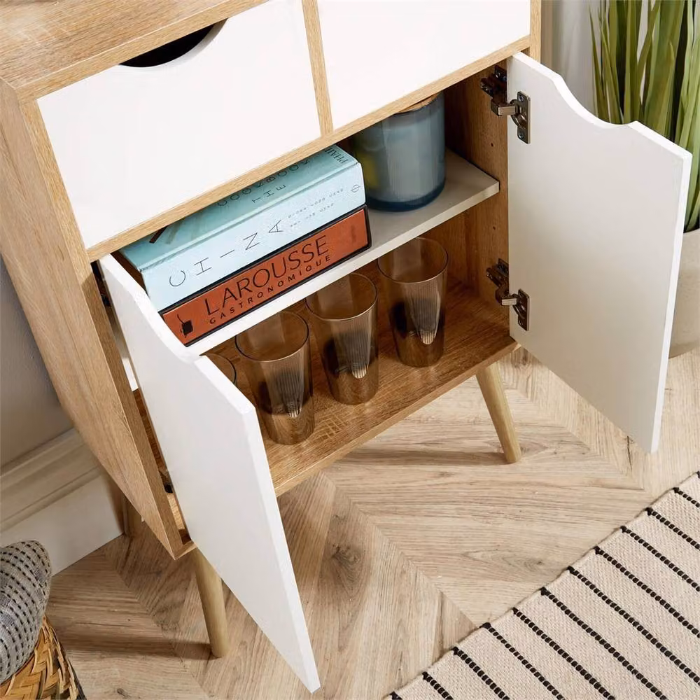 FORGEVIO Boden Modern Living Room Sideboard with 2 Doors and 2 Drawers in Brown and White – 2
