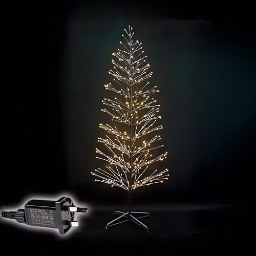 SHATCHI Pre-Lit Brown Snowy Twig Christmas Tree with White Micro LEDs, Height: 120 cm, Width: 40 cm
