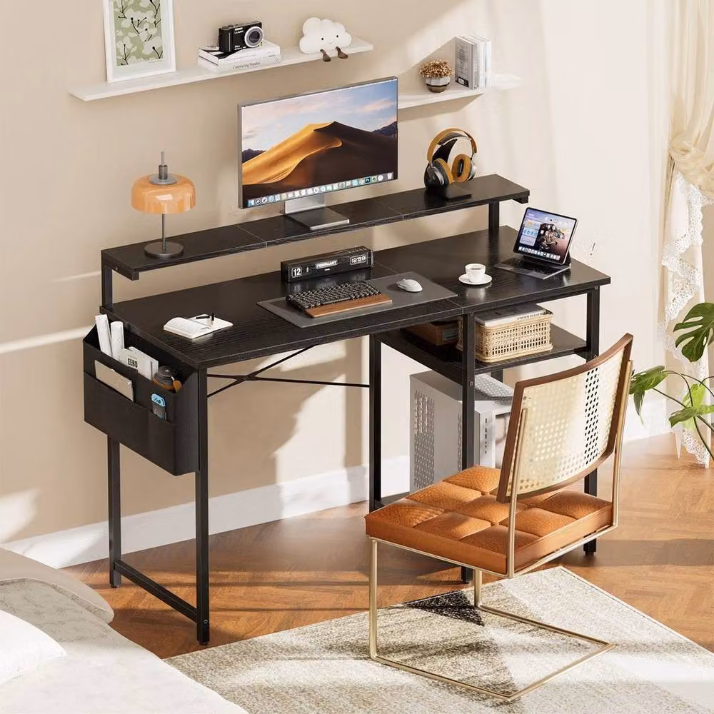 FORGEVIO Computer Desk with LED Lights, Black, W: 120 cm, D: 48 cm – 2