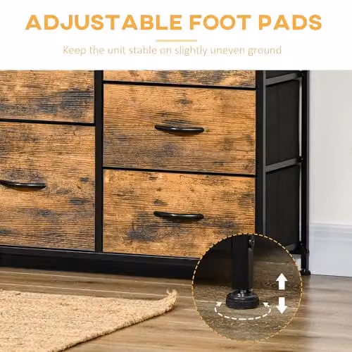 HOMCOM Industrial 5-Drawer Chest of Drawers with Open Shelf in Rustic Brown and Black – 6