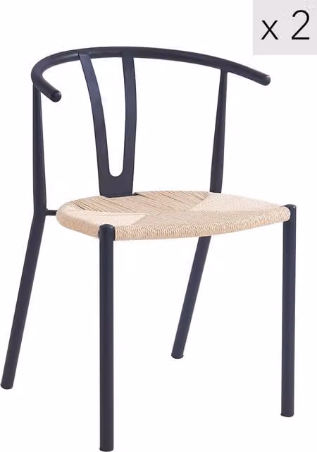 Nordlys Set of 2 Industrial Black Metal Dining Chairs with Armrests – 1