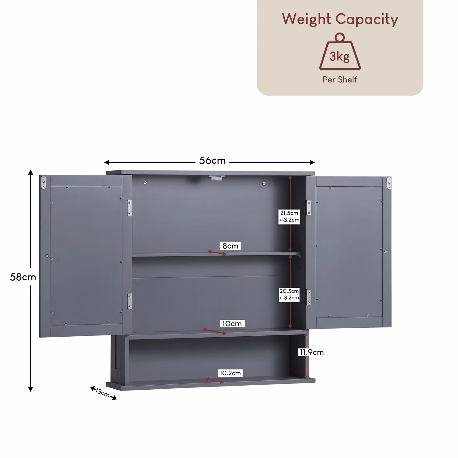Home Discount Bath Vida Priano 2 Door Mirrored Wall Cabinet with Internal Shelves, Dark Grey, W: 58 cm, H: 56 cm, D: 13 cm – 2