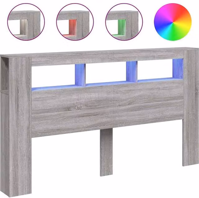 Berkfield Home Grey Sonoma LED Headboard with Integrated Shelf and USB Charging Port, W/D/H: 180 x 18.5 x 103.5 cm