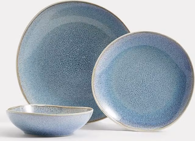 M&S Argo 12 Piece Blue Stoneware Dinner Set