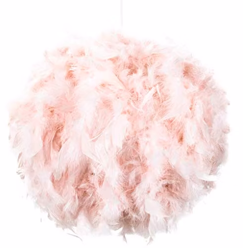 Happy Homewares Pink Real Feather Decorated Round Pendant Light Shade