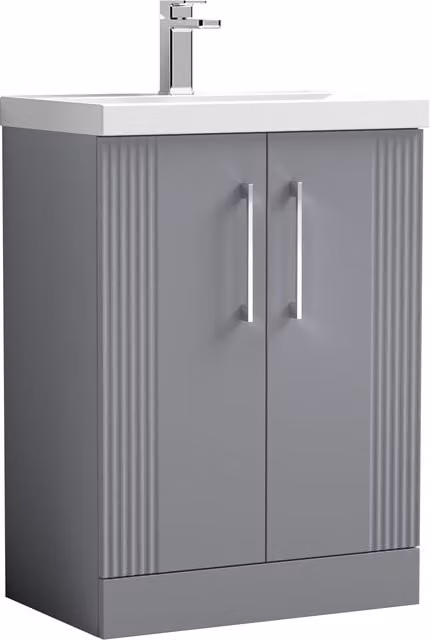 Balterley Floor Standing 2 Door Vanity Unit with Mid-Edge Basin, Satin Grey, H 85 cm x W 60 cm x D 60 cm – 1