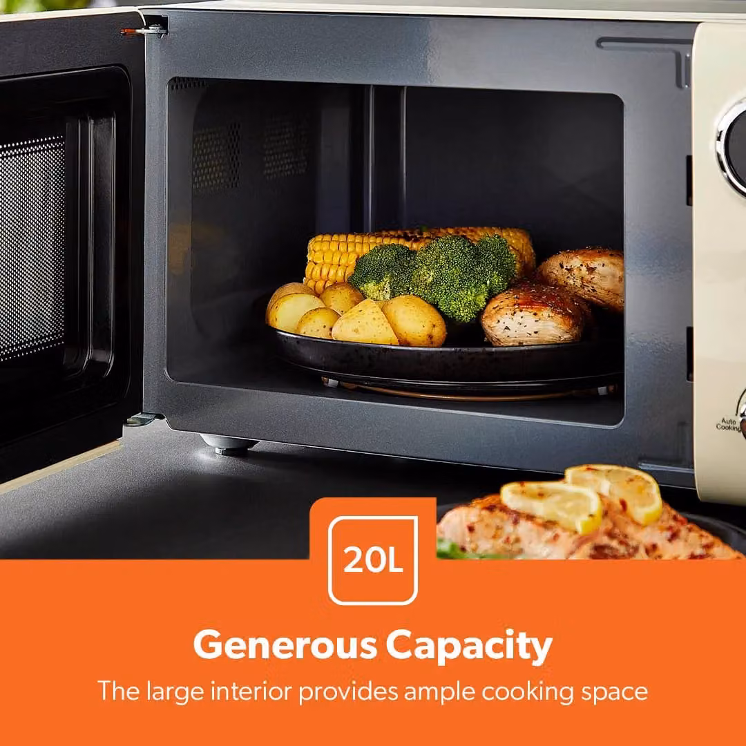 Geepas Retrovive Kitchen Combo Set in Cream including 1.7L Electric Kettle, 4 Slice Toaster and 20L Digital Microwave – 1