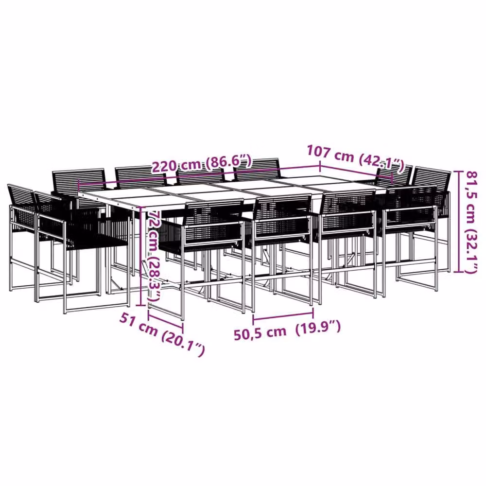 Berkfield Home 13 Piece Black Poly Rattan Garden Dining Set – 3