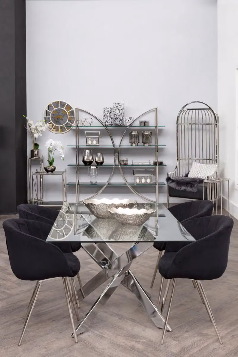 Fifty Five South Black and Silver Velvet Swivel Dining Armchair with Armrests – 3