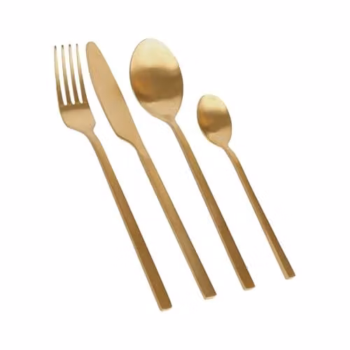 Argon Tableware 48 Piece Gold Stainless Steel Cutlery Set for 12 People, including Knives, Forks, Spoons and Teaspoons, Dishwasher Safe