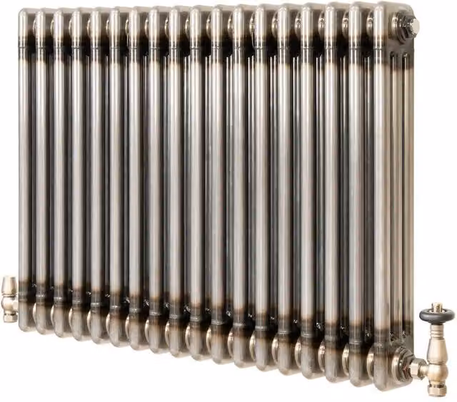 Monstershop Traditional 3 Column Steel Radiator and Valves in Silver, H: 830 mm, W: 600 mm – 1