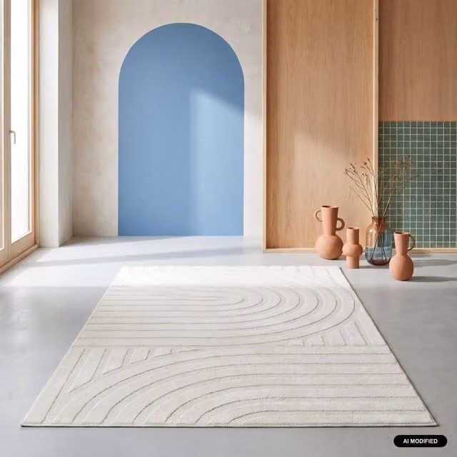 Sweekeek Modern Abstract Interior Rug with Cream Arches in Beige, W: 200 cm, D: 290 cm – 1