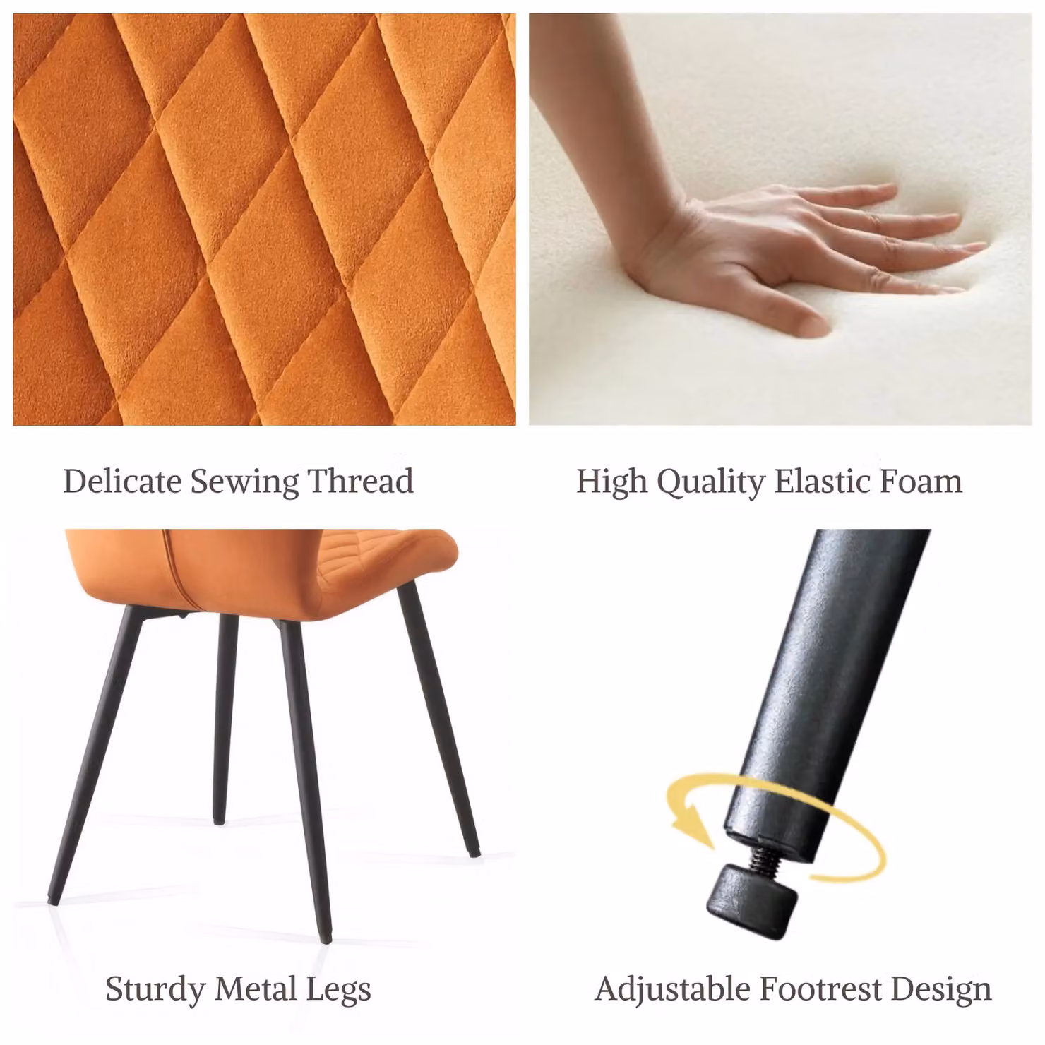 SONARA Modern Velvet Dining Chairs Set of 4 with Ergonomic Curved Backrest in Orange – 3