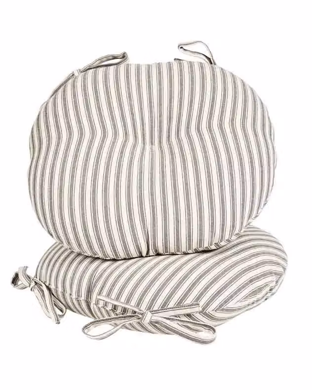 Dibor Set of 2 Grey Striped Round Outdoor Garden Chair Seat Pad Cushions, Diameter: 40 cm – 2