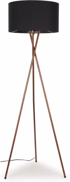 Camden Copper Tripod Floor Lamp with Grey Fabric Drum Shade
