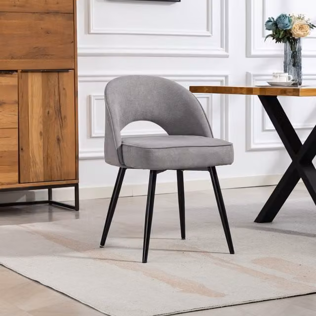 Ashley Set of 2 Modern Grey Fabric Dining Chairs with Metal Upholstered Frame