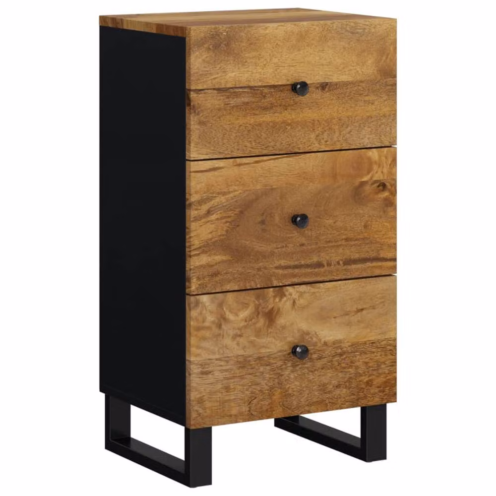 Berkfield Home Mango Wood Sideboard with 3 Drawers in Brown, W/D/H: 40 x 33.5 x 75 cm – 3