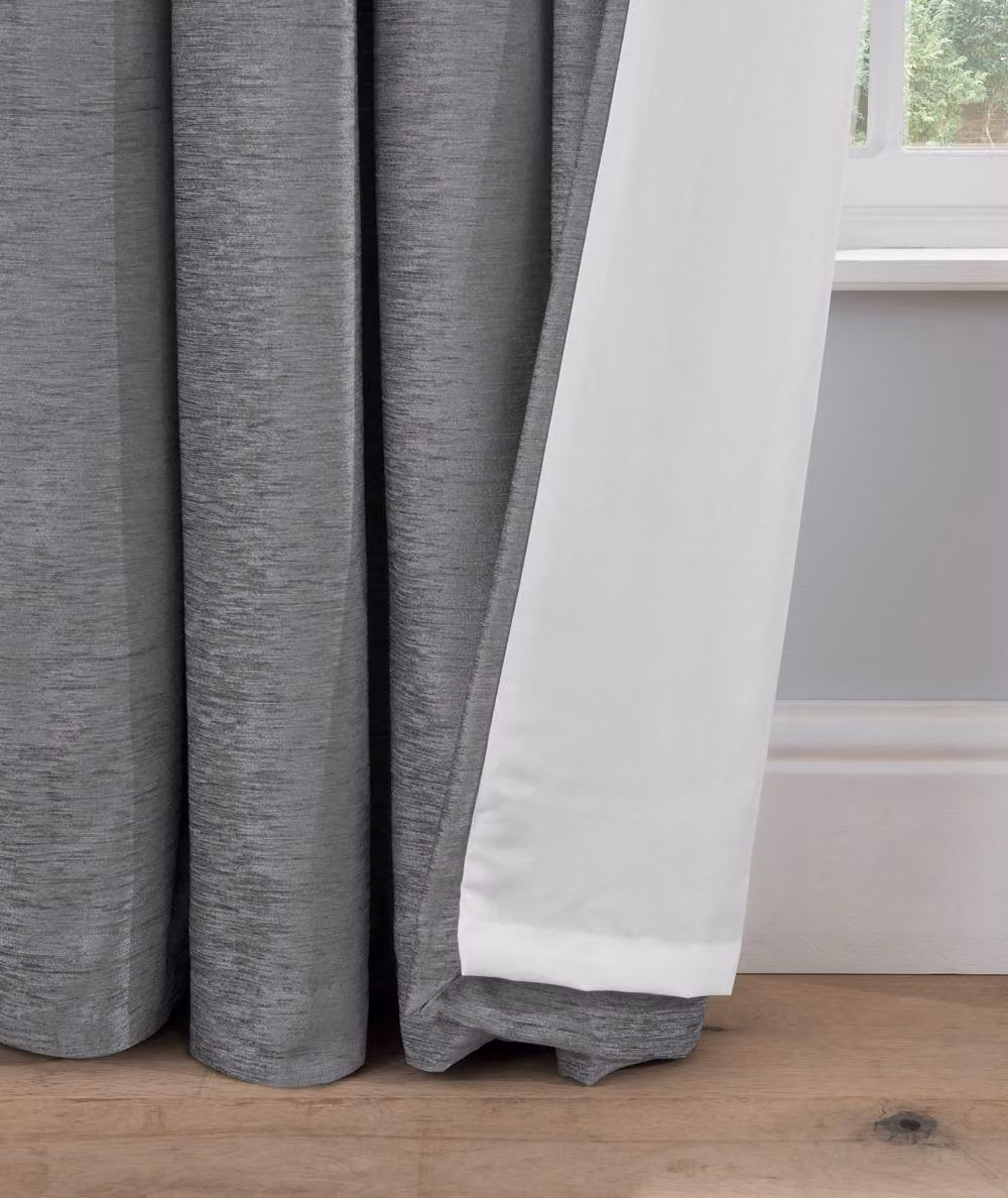 Smart Living Luxury Chenille Eyelet Lined Curtains, 2 Panels, Silver, Width: 117 cm, Drop: 137 cm – 4