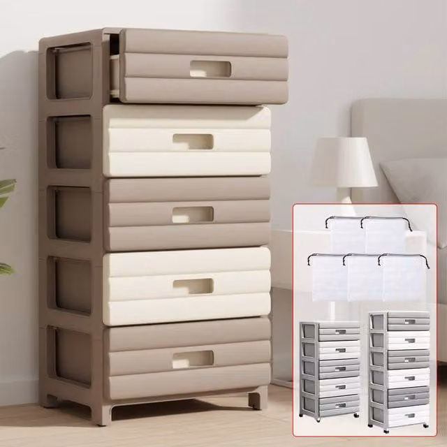 FORGEVIO Brown 5-Drawer Plastic Desktop Storage Organiser – 1