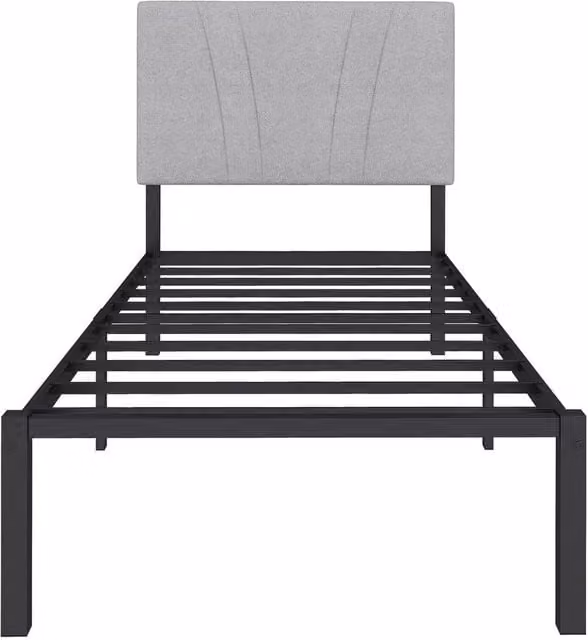NESTLUNE Single Bed Frame with Upholstered Headboard in Black, W/D/H: 90 x 190 cm