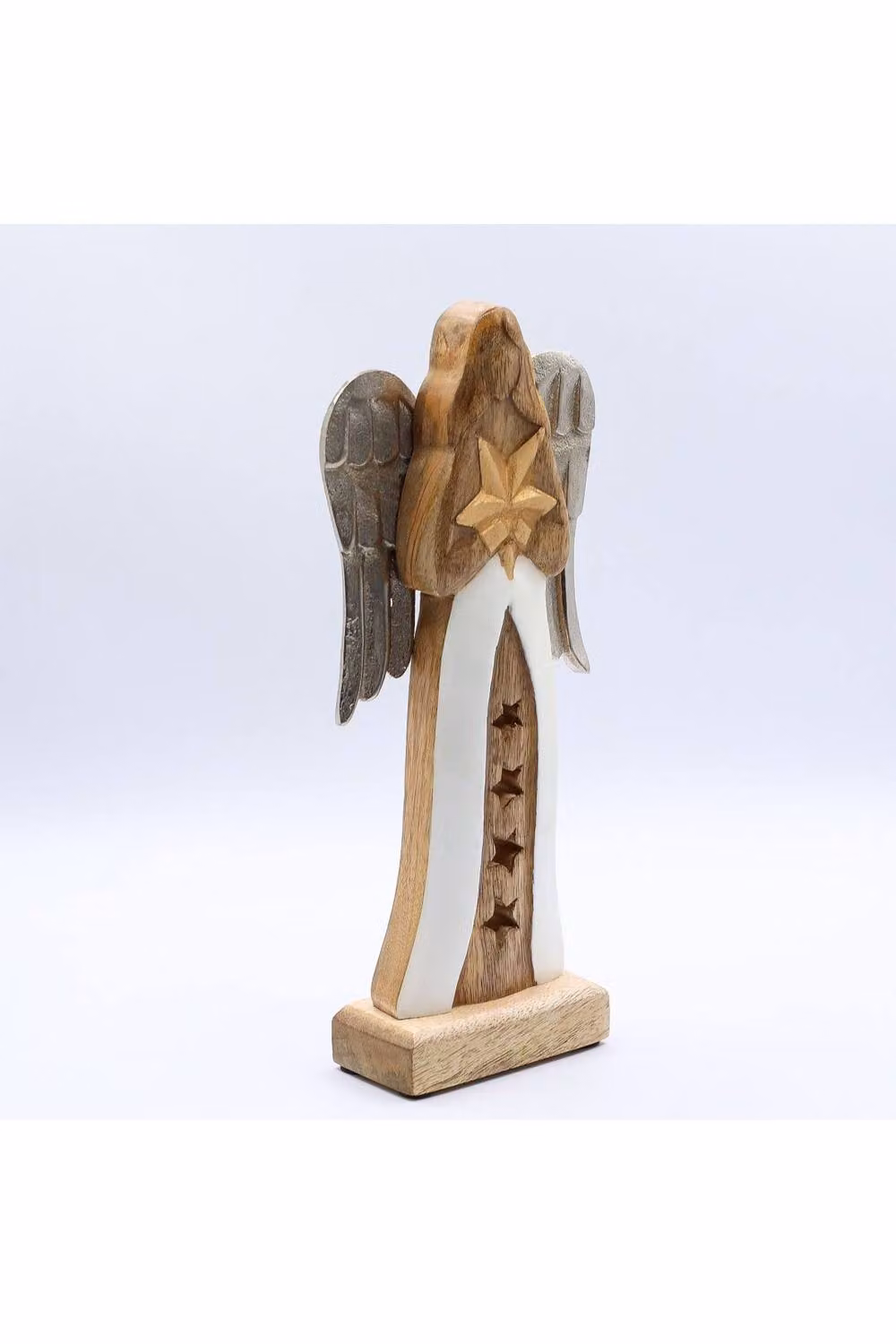 KDMD Large Antique Brown Mango Wood Angel with Metal Wings and Enamel Star – 2
