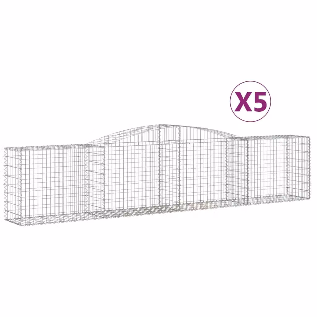 Berkfield Home Arched Gabion Baskets, 5 Piece Set, Silver Galvanised Steel, W: 400 cm, D: 50 cm, H: 80-100 cm – 2