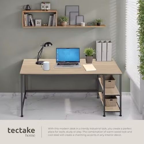 tectake Computer Desk in Oak with Brown MDF Laminate, W/D/H: 120 x 60 x 75.5 cm – 4