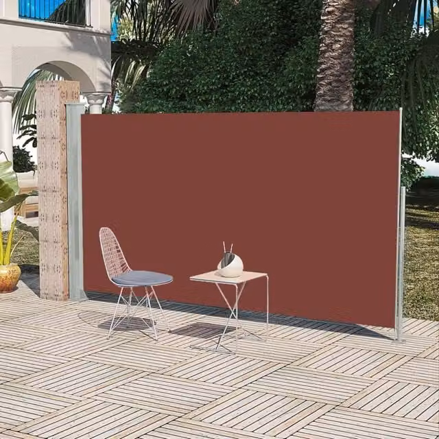 Berkfield Home Brown Retractable Side Awning with Manual Pull Polyester Fabric W: 160 cm, L: 300 cm – 1