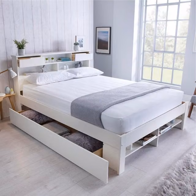 Rest Relax Isabella White Solid Wood Storage Bed with Drawers