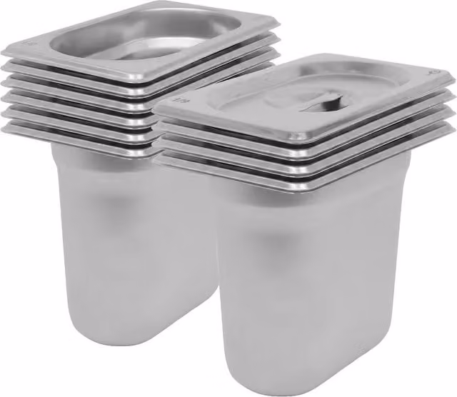 Argon Tableware Stainless Steel Gastronorm Containers with Loose Lids, 1/9 Size, 1L, Set of 10, Silver – 2