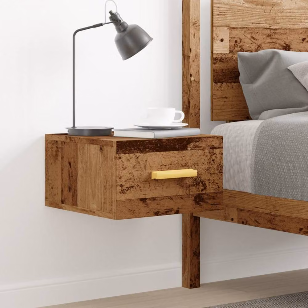 Berkfield Home Wall-mounted Bedside Cabinet in Brown Old Wood, W/D/H: 35 x 35 x 20 cm – 3