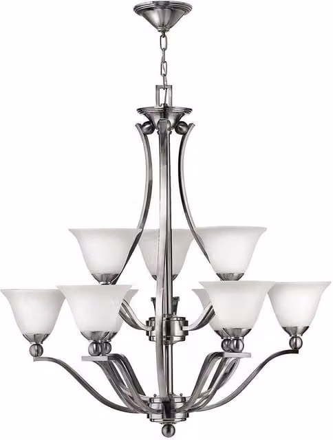 Elstead Bolla 9 Light Multi Arm Chandelier in Silver and Grey with Glass Spheres and E27 Sockets