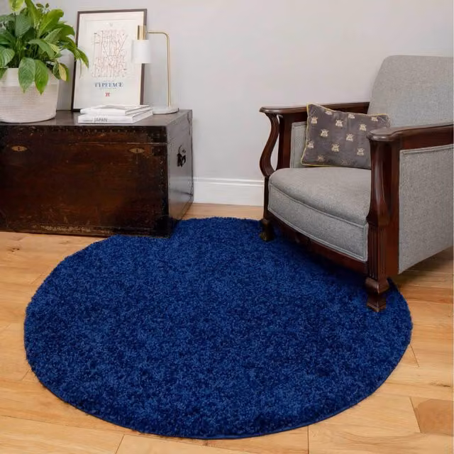 The Rug House Soft Value Navy Blue Shaggy Square Area Rug, W/D: 135 x 135 cm