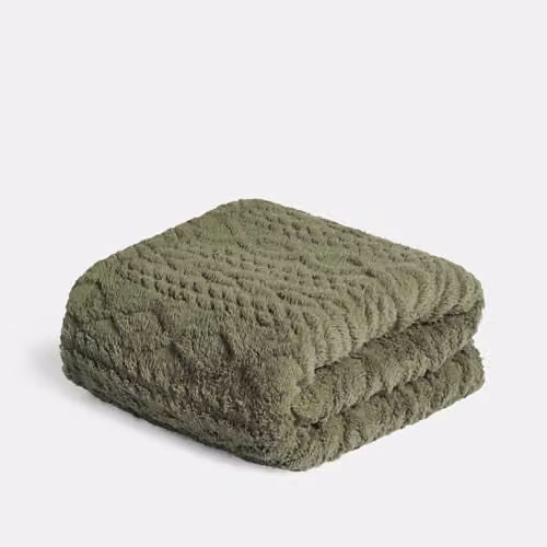 OHS Reversible Sherpa Fleece Throw Blanket with Cable Knit Design, Green, W/D/H: 130 x 160 cm – 1