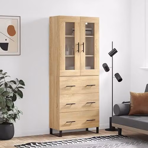 vidaXL Modern Sonoma Oak Highboard Sideboard with Metal Feet, Brown Storage Cabinet for Living Room, W/D/H: 180 x 34 x 69.5 cm – 2