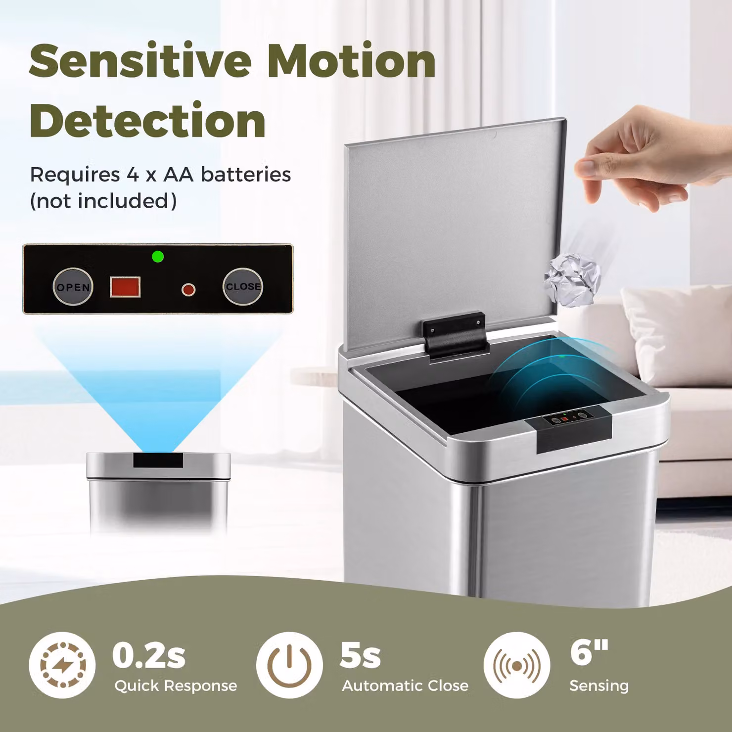 Gymax 48L Automatic Motion Sensor Trash Can with Lid in Metallic Silver – 6