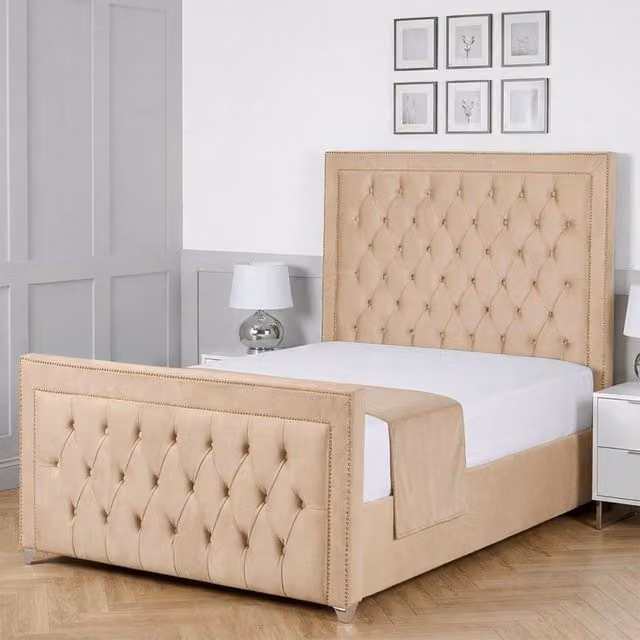 Living Comfort Bedz Metro Upholstered Fabric Gas Lift Storage Bed in Beige, W/D/H: 180 x 200 cm