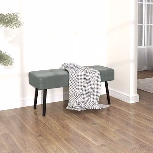 HOMCOM Corduroy End of Bed Bench in Green with Metal Legs – 6
