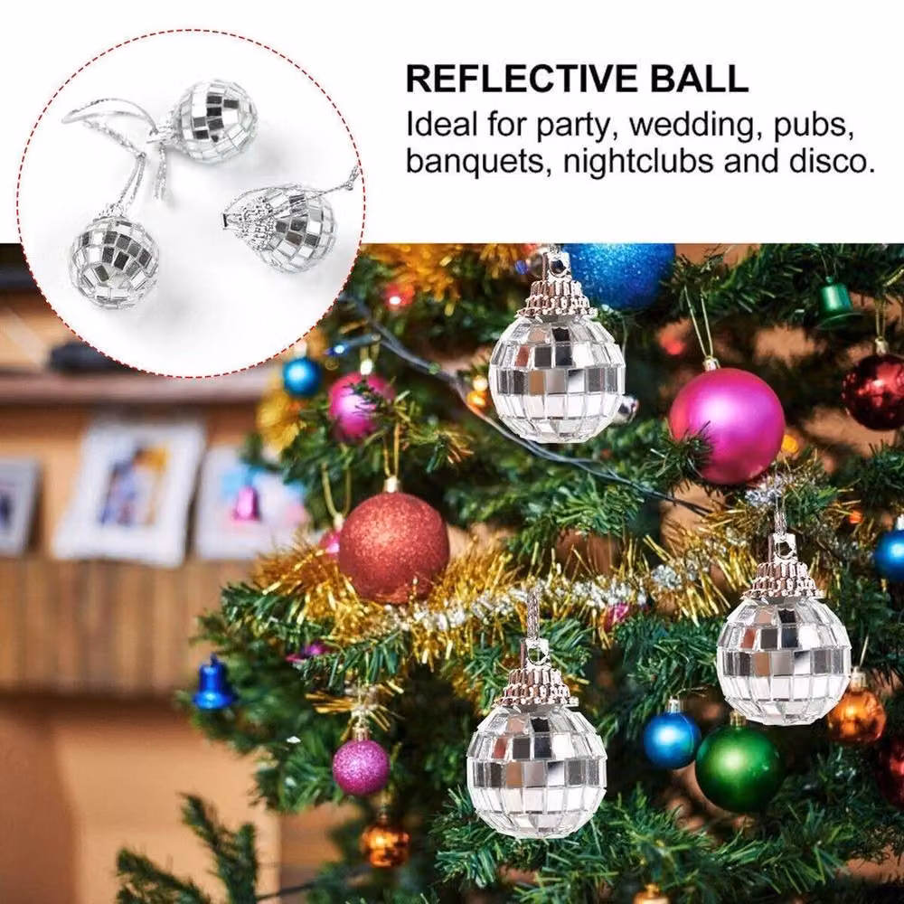 SPETLEK 12-Piece Silver Mirror Disco Hanging Balls, Round Geometric Party Decorations, Diameter: 15 cm, Length: 100 cm – 5