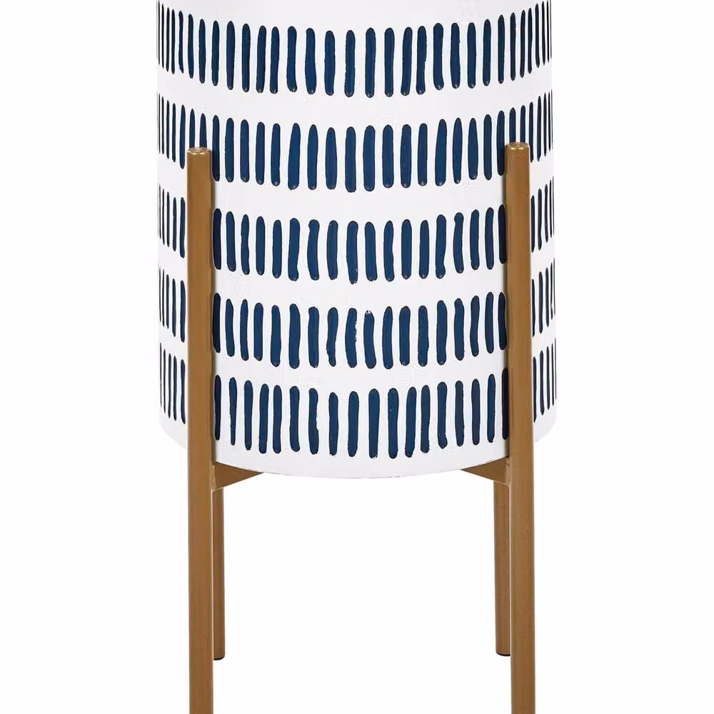Wyld and Coco Metal Plant Stand in White, Blue and Gold, W/D/H: 31 x 31 x 58 cm – 2