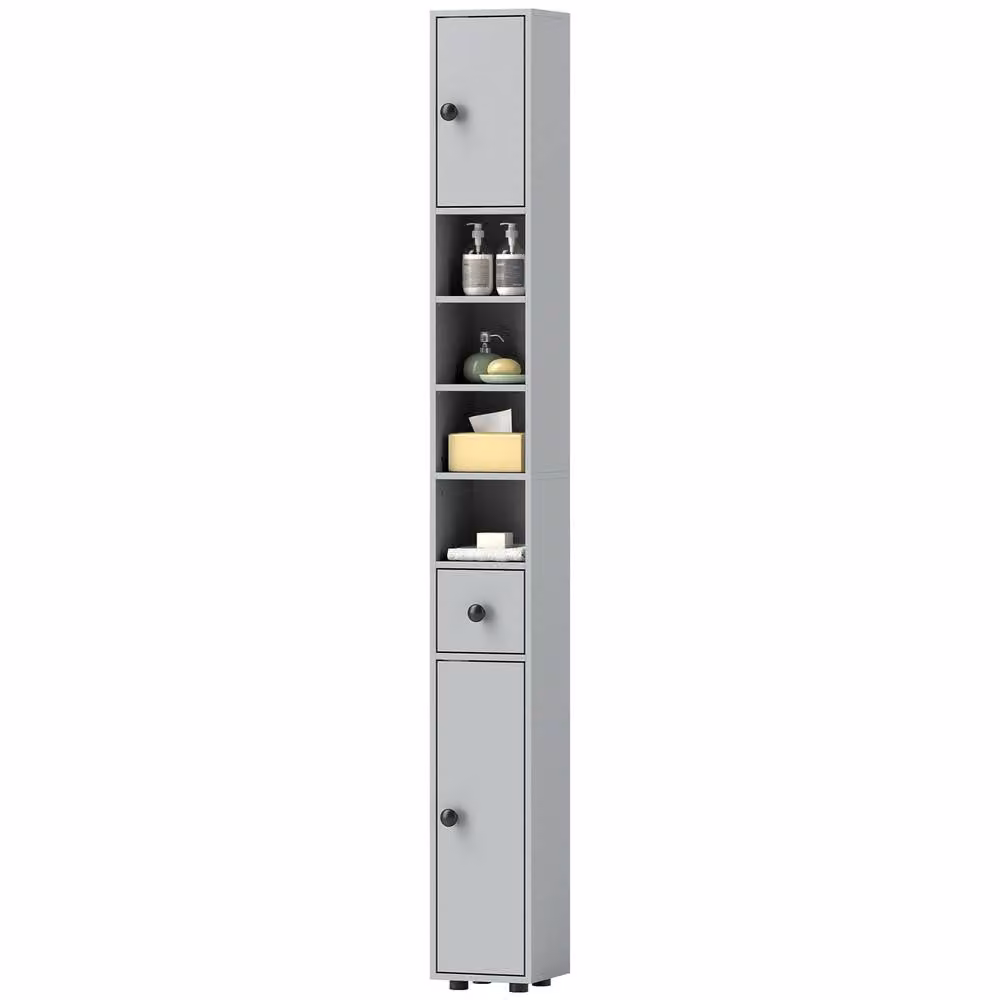 STILVORA Modern Grey Freestanding Bathroom Storage Cabinet with LED Lighting, Internal Shelves and Drawers, H 180 x W 20 x D 20 cm – 3