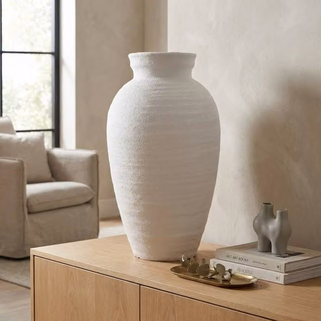 Garden Greatness Maison Textured Large Traditional Ceramic Vase in White and Multicolour, H 57 cm x W 31 cm x D 31 cm