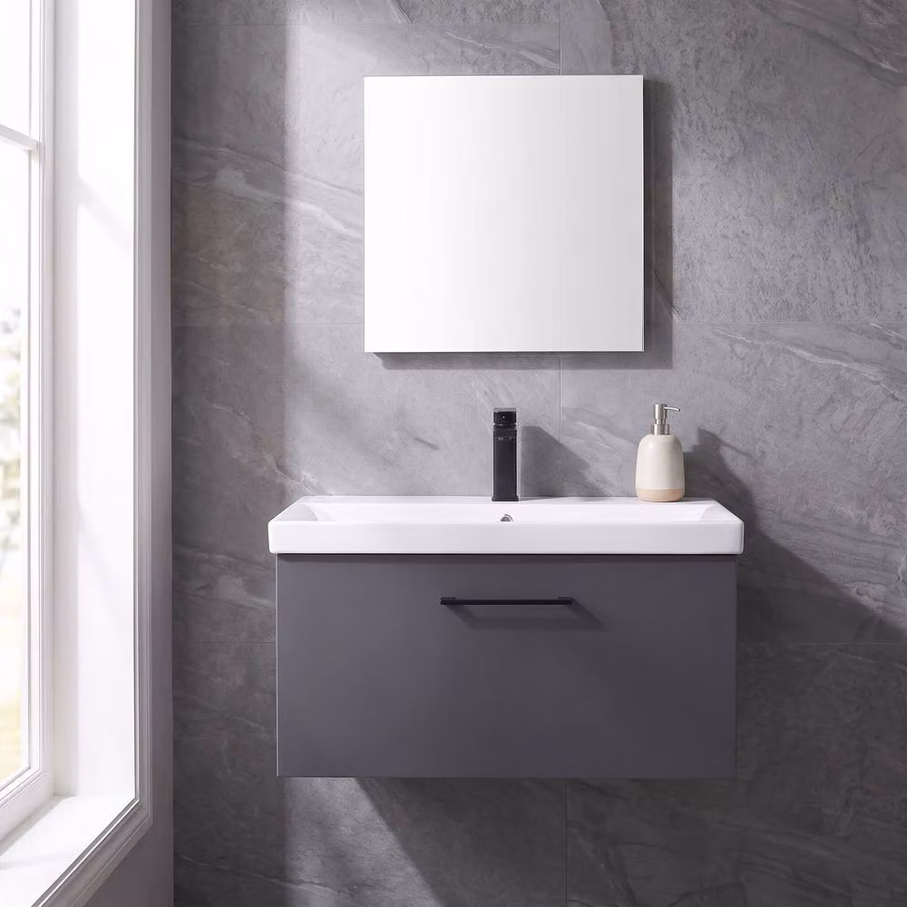 Balterley Wall Mounted Single Drawer Bathroom Vanity Unit with Basin, Dark Grey, W/D/H: 81.0 x 39.0 x 39.9 cm – 6